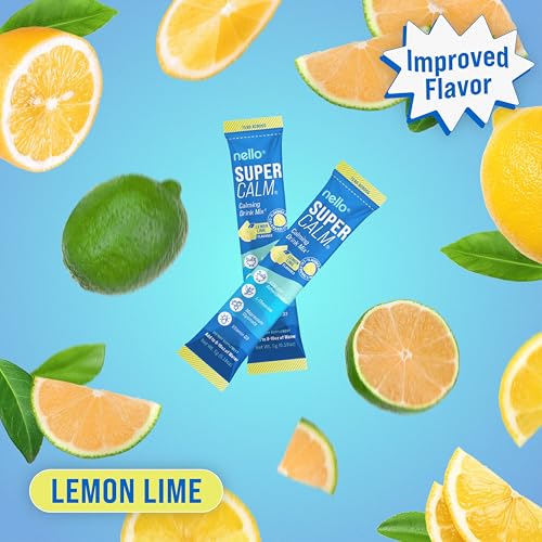 Nello SuperCalm lemon-lime canister with scoop for daily balance.