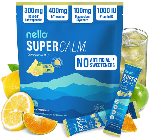 Nello SuperCalm lemon-lime packets for on-the-go relaxation and focus.
