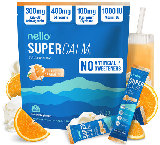 Nello SuperCalm orange creamsicle packet for on-the-go relaxation.