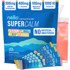 Nello SuperCalm raspberry lemonade packets for on-the-go relaxation.