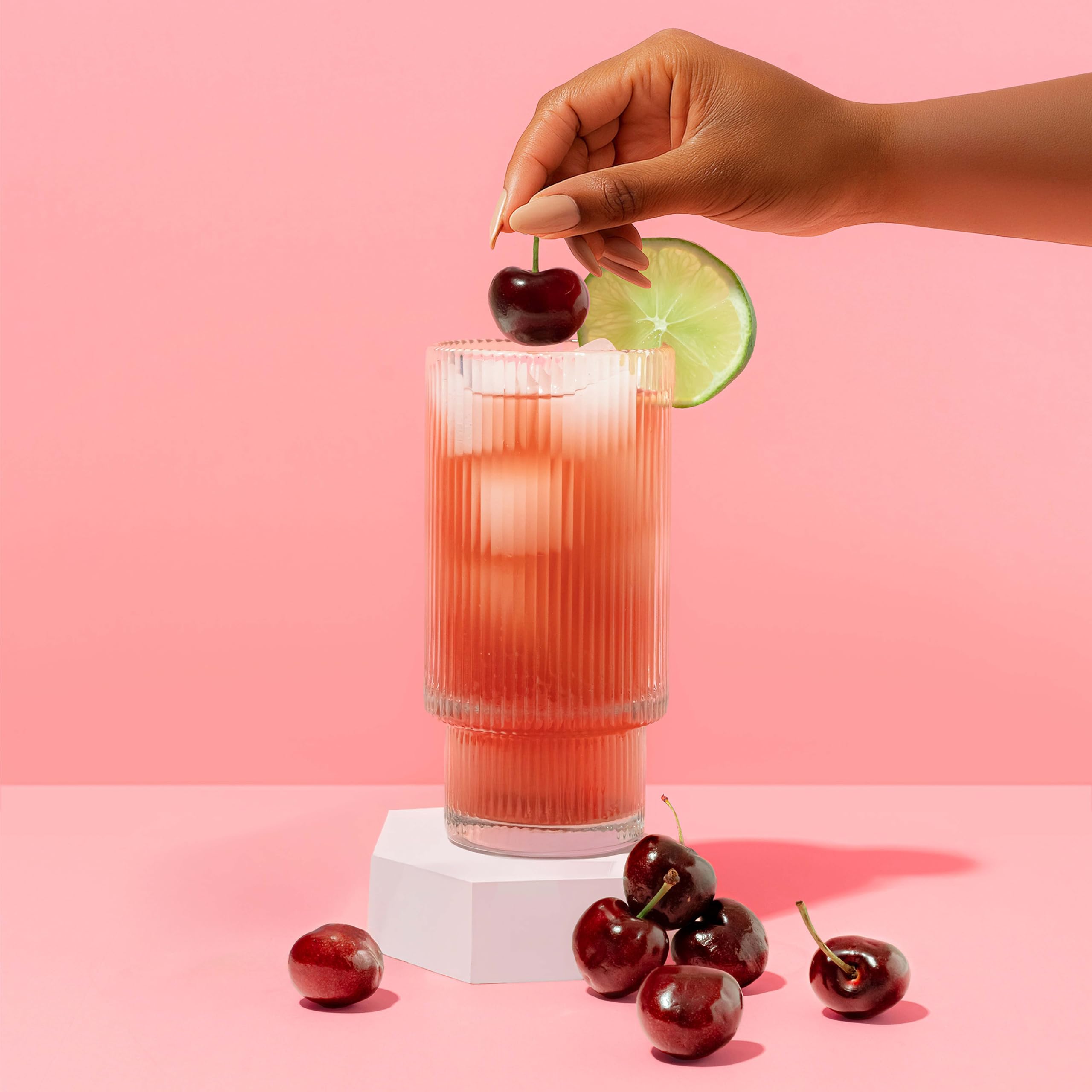Nello Supercalm prepared blue coconut drink in a glass