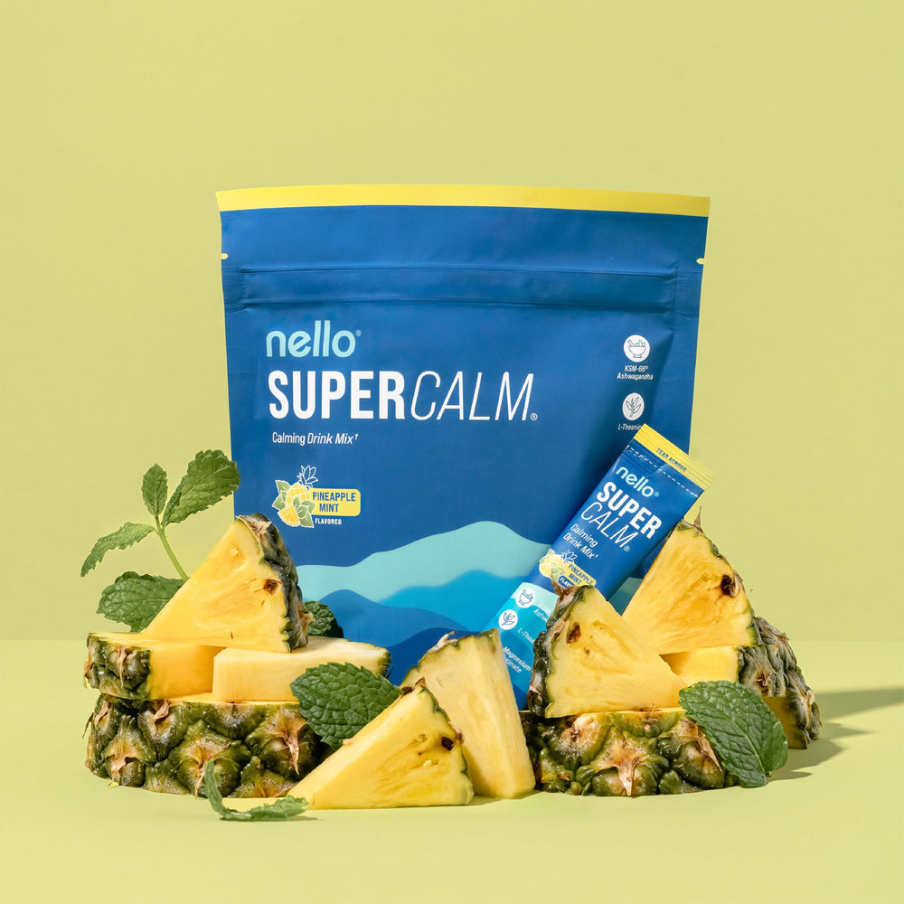 Nello Supercalm prepared pineapple mint drink in glass for relaxing, refreshing evenings.