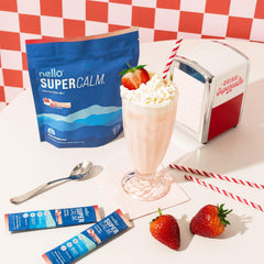 Glass of prepared Nello Supercalm drink shows relaxing, flavorful moment.