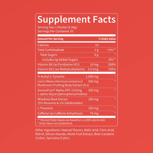Nello Superfocus Apple Rush pack back shows ingredients and nutrition facts.