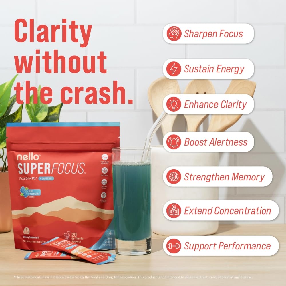 Nello Superfocus blue raspberry ingredients icons highlight key actives