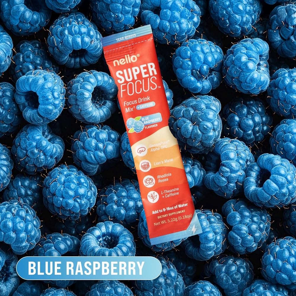 Nello Superfocus blue raspberry ready beverage ideal for quick focus