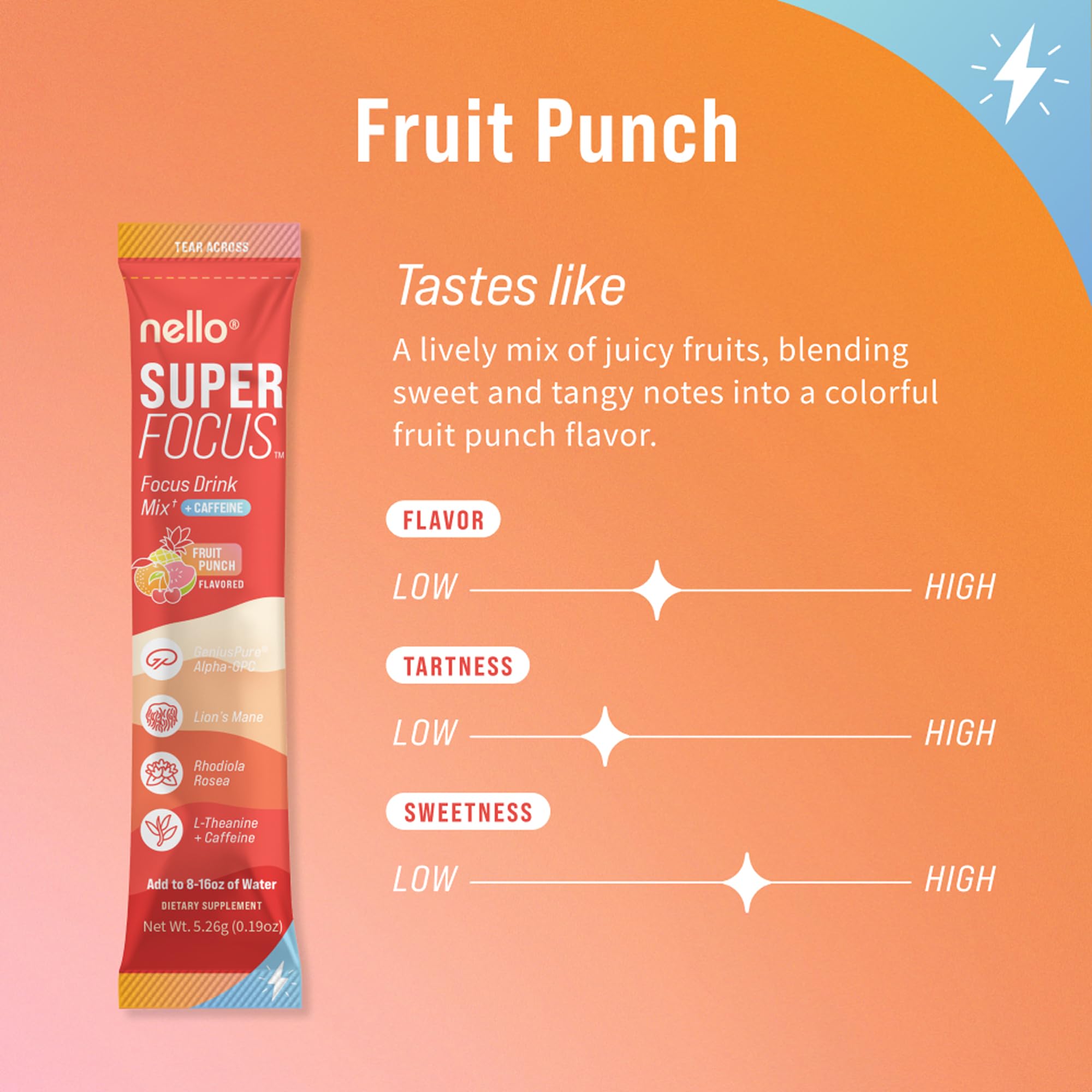 Nello Superfocus dissolving powder in water for fast, clean caffeine support.