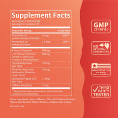 Nello Superfocus Mojito ingredients panel highlighting Alpha GPC, Lion’s Mane, Rhodiola.