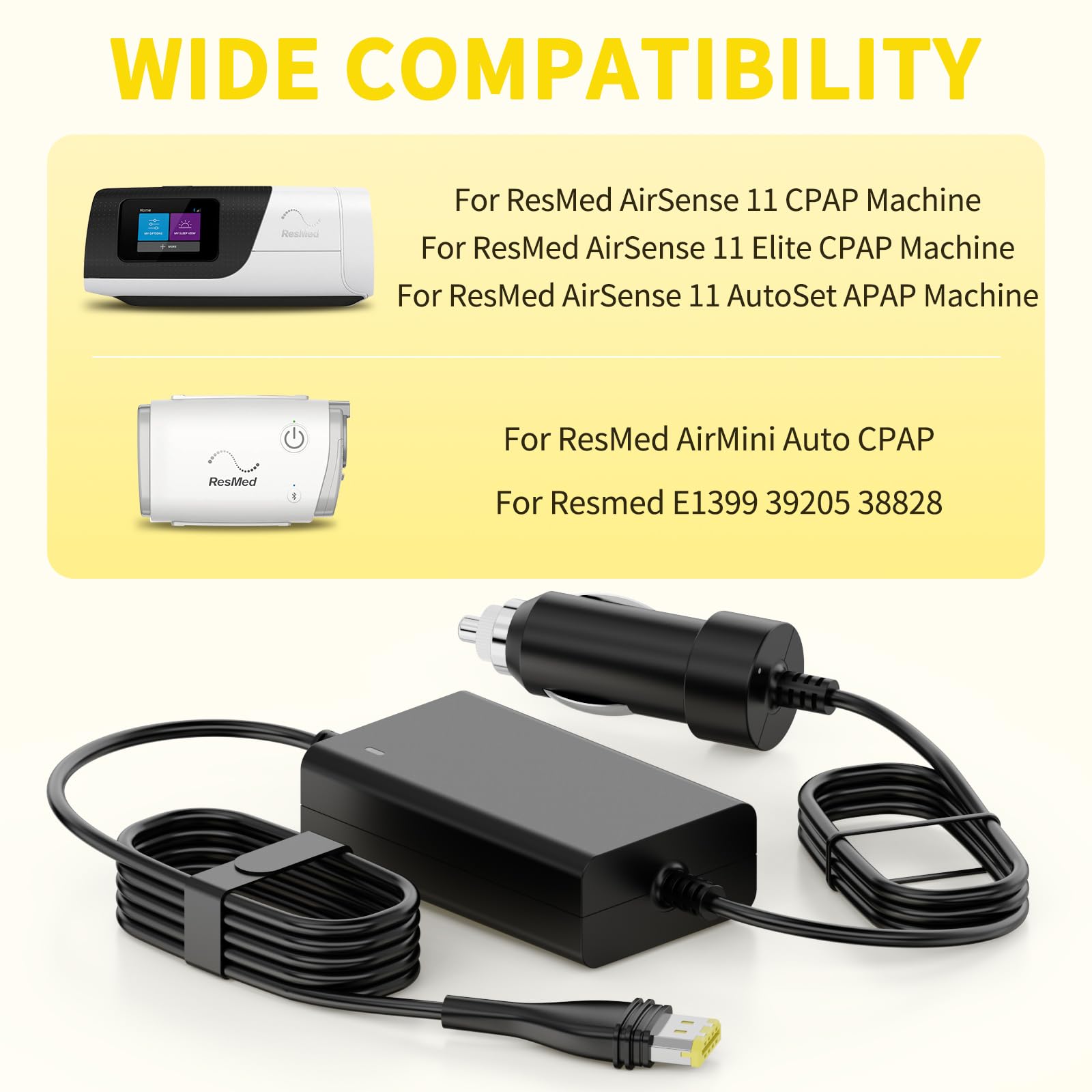 NENASEW AirSense 11 compatibility list shows AirSense 11 and AirMini support for in-car power.
