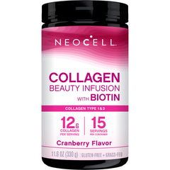 NeoCell Collagen Beauty Infusion tub with cranberry flavor for daily hydration.