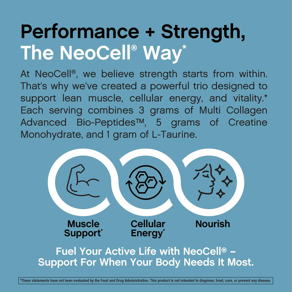 NeoCell creatine-monohydrate powder ready to blend into beverages.
