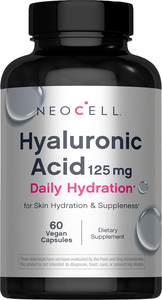 NeoCell Hyaluronic Acid Capsules bottle front highlighting daily hydration support