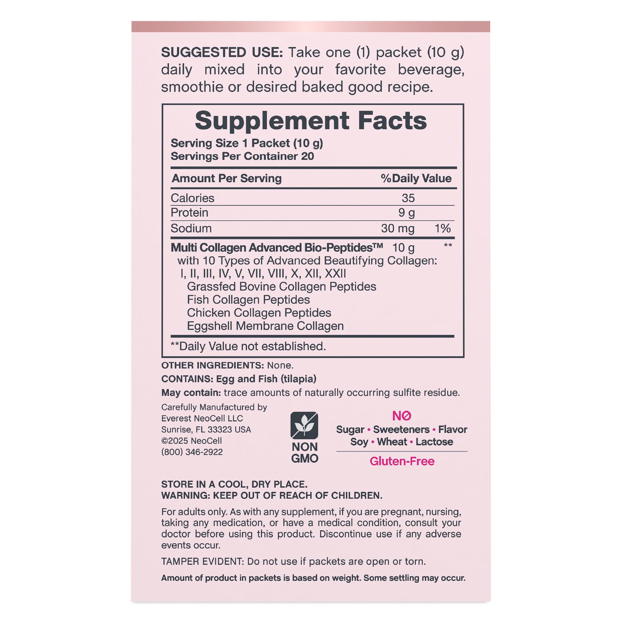 NeoCell stick-pack serving shown for daily collagen usage