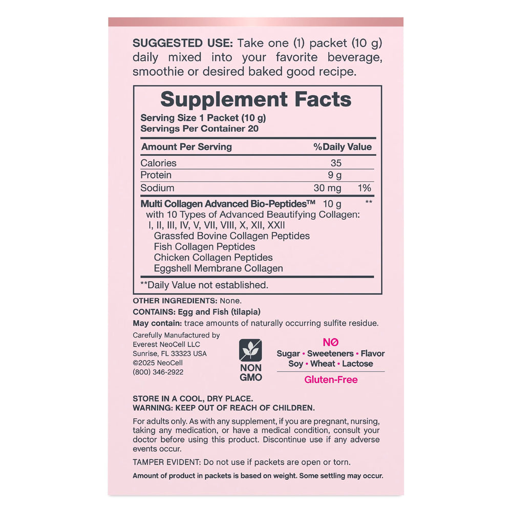 NeoCell stick-pack serving shown for daily collagen usage