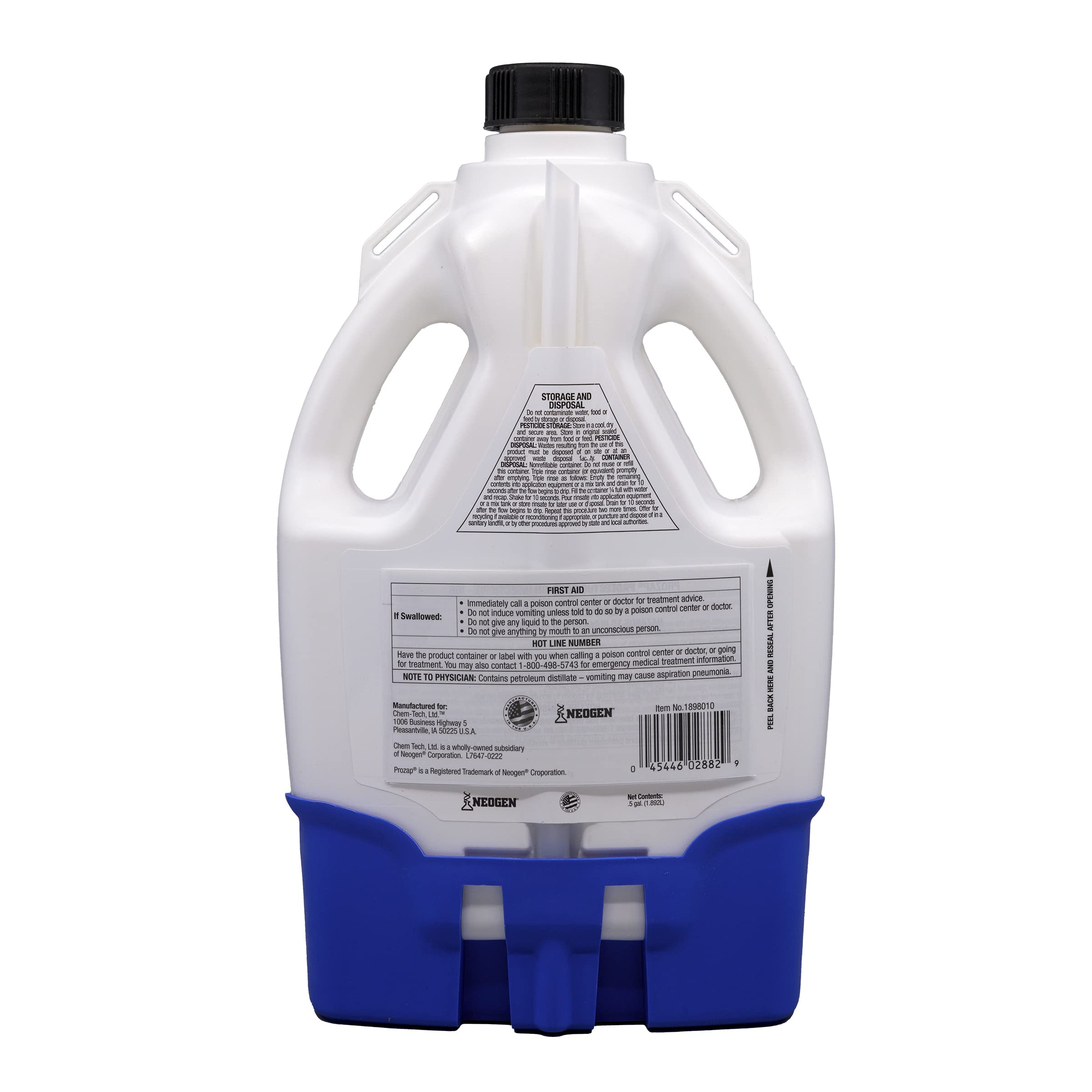Neogen Prozap Protectus pour-on bottle label highlights diflubenzuron and other actives.