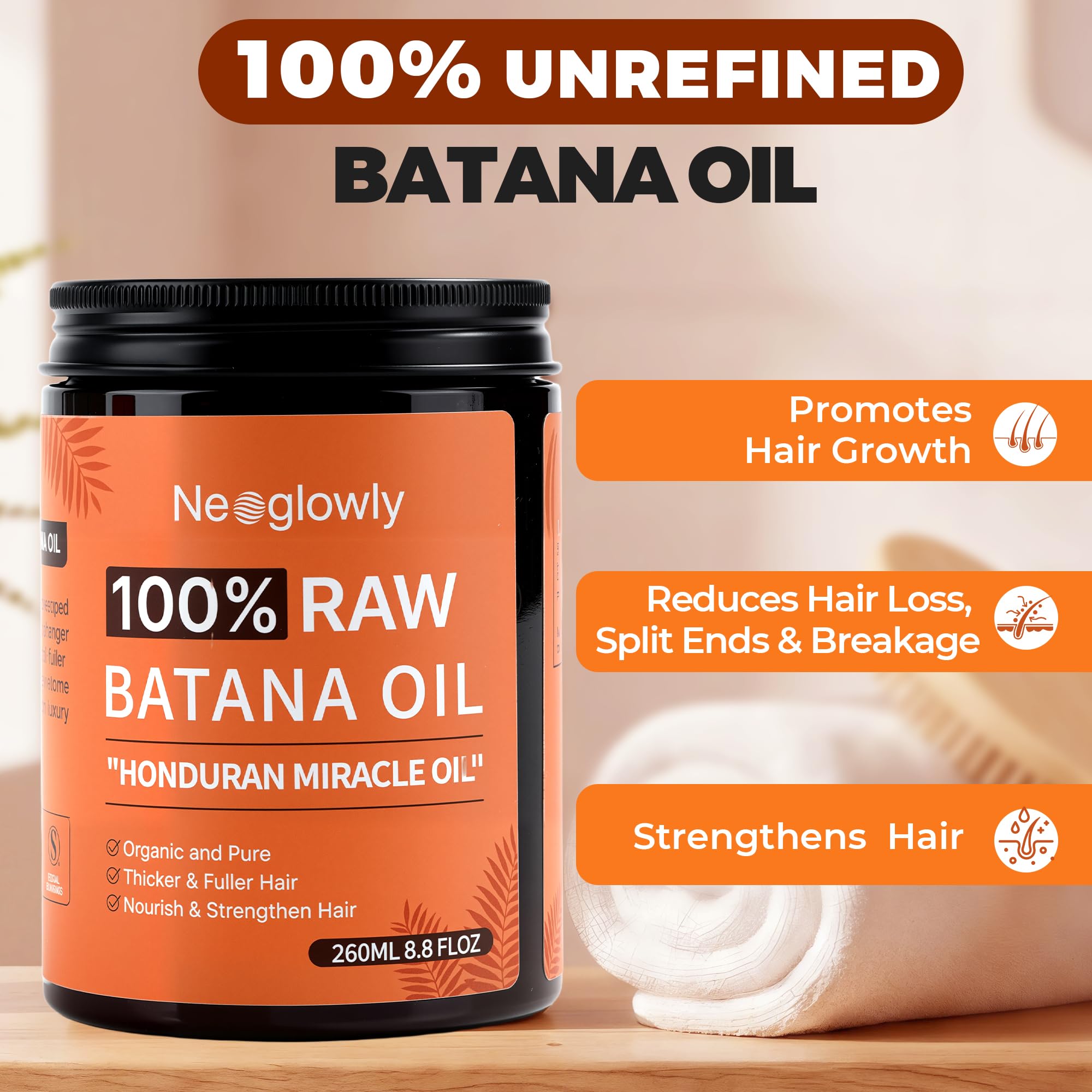 Neoglowly Batana Oil balm jar with non-drip design for easy use.
