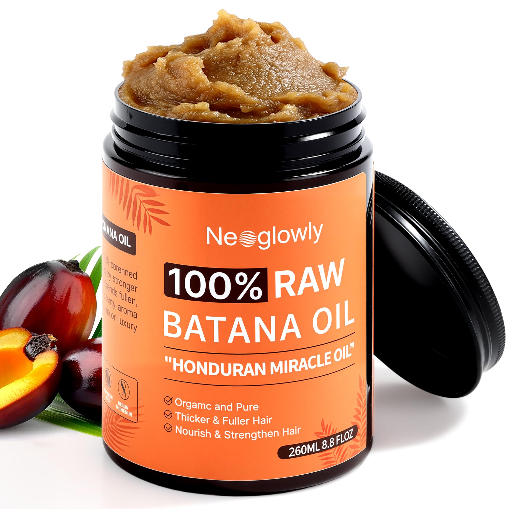 Neoglowly Batana Oil bottle showcases pure Honduran formula for scalp nourishment.