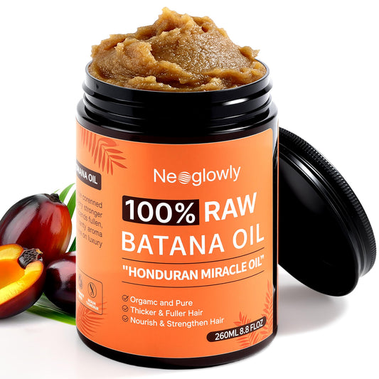 Neoglowly Batana Oil bottle showcases pure Honduran formula for scalp nourishment.