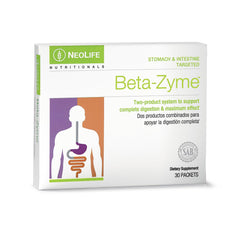 NeoLife Beta-Zyme bottle and packaging with plant-sourced enzymes for daily digestion.