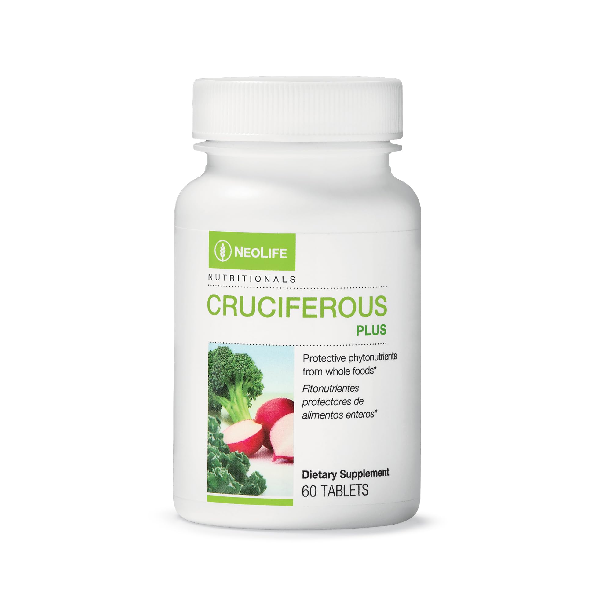 NeoLife Cruciferous Plus bottle close-up showing a convenient daily nutrition option.