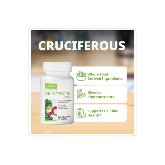 NeoLife Cruciferous Plus broccoli and greens imagery highlights plant-based nutrient support.