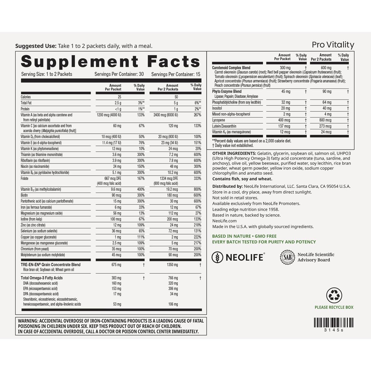 NeoLife Pro Vitality vitamins and minerals bottle representing complete daily nutrition.