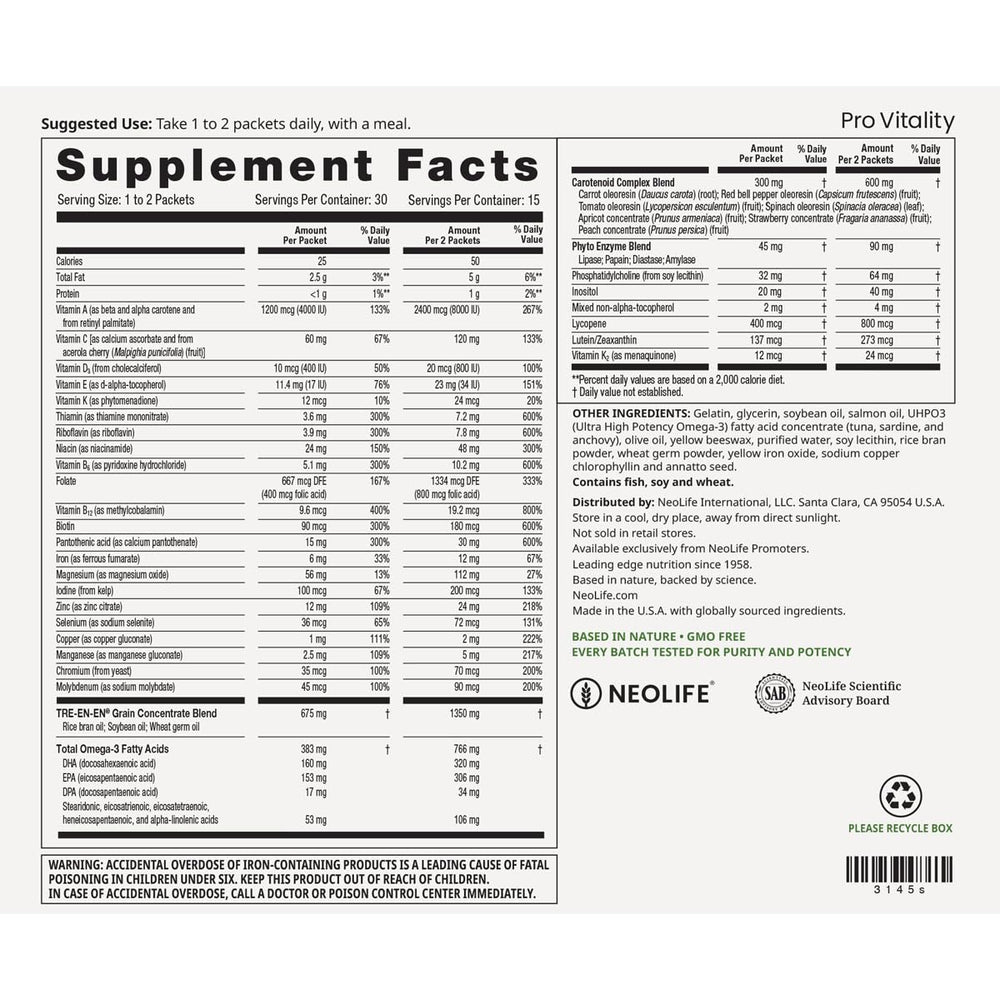 NeoLife Pro Vitality vitamins and minerals bottle representing complete daily nutrition.