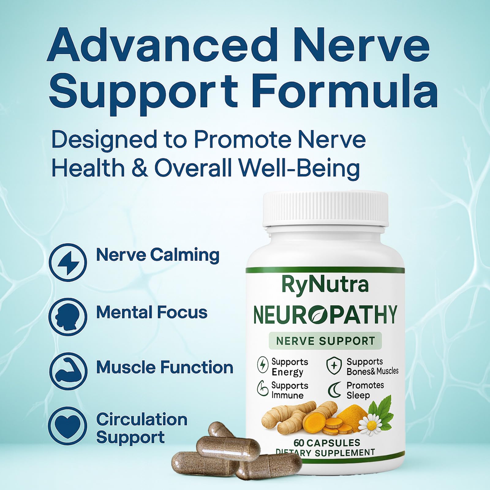 Neonomicon Rynutra packaging box shows CoQ10 and turmeric blend for nerve health