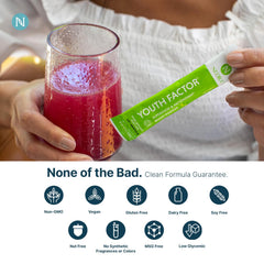NEORA Youth Factor features hair-skin-nails focus for nourished appearance.