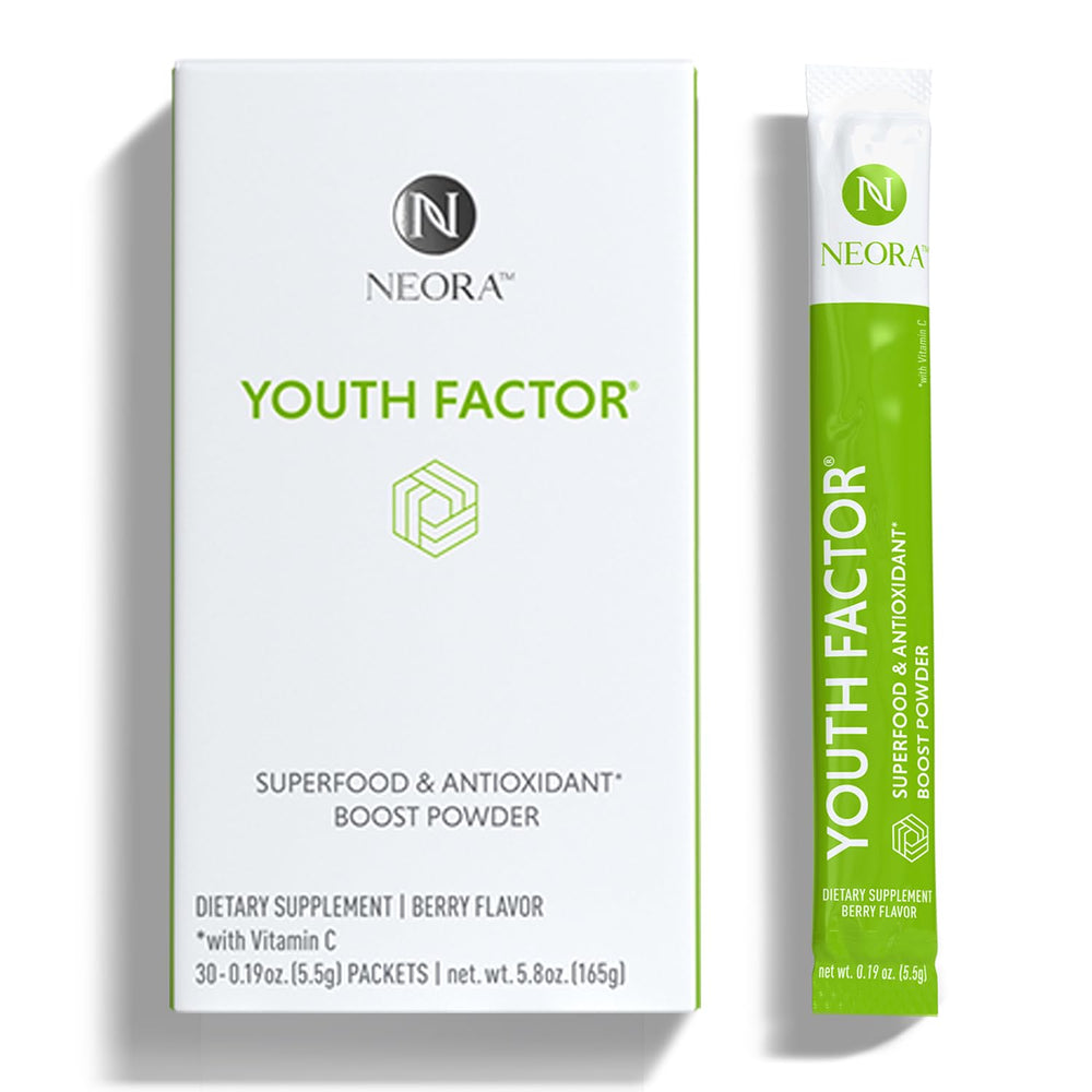 NEORA Youth Factor single-serve packet for convenient daily wellness boost.