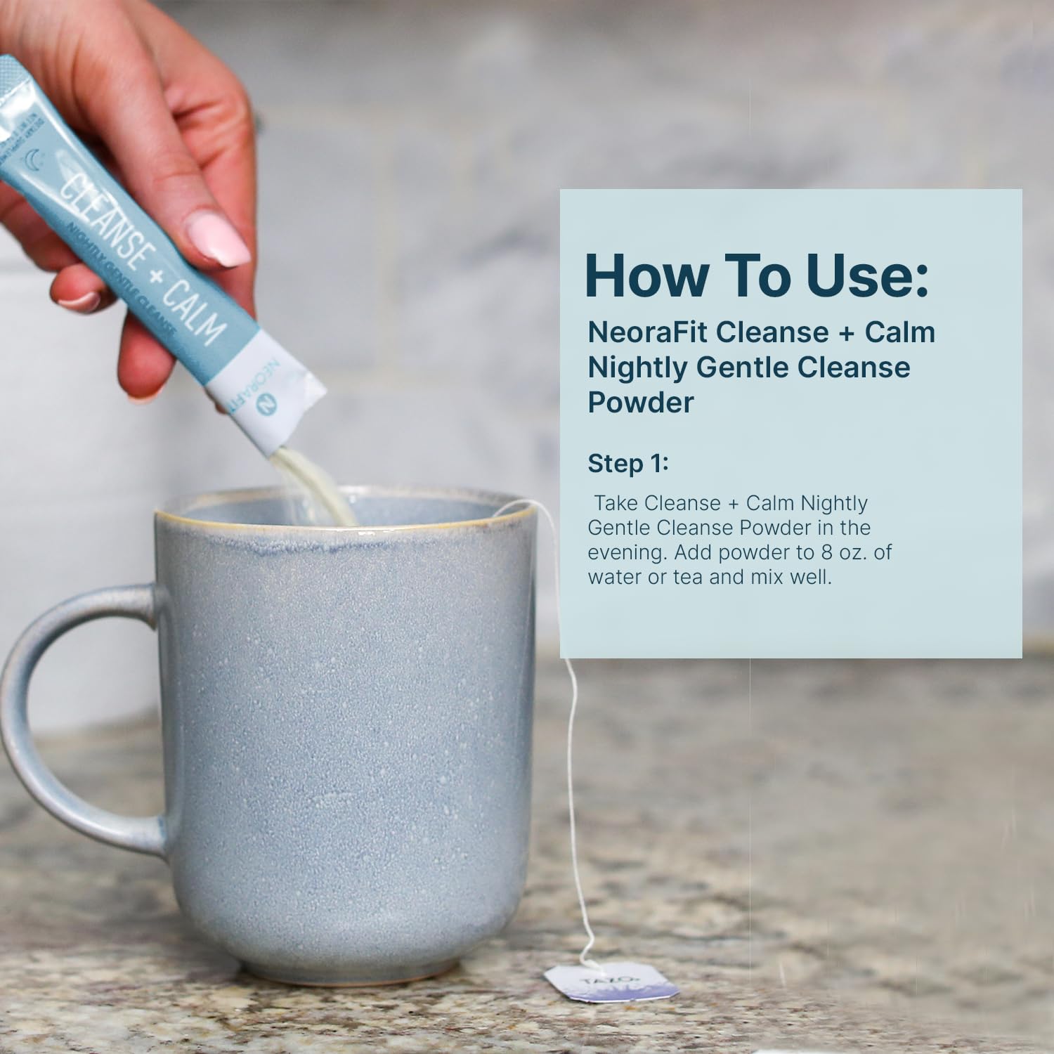 NeoraFit packaging with dosing spoon highlights simple nightly routine.