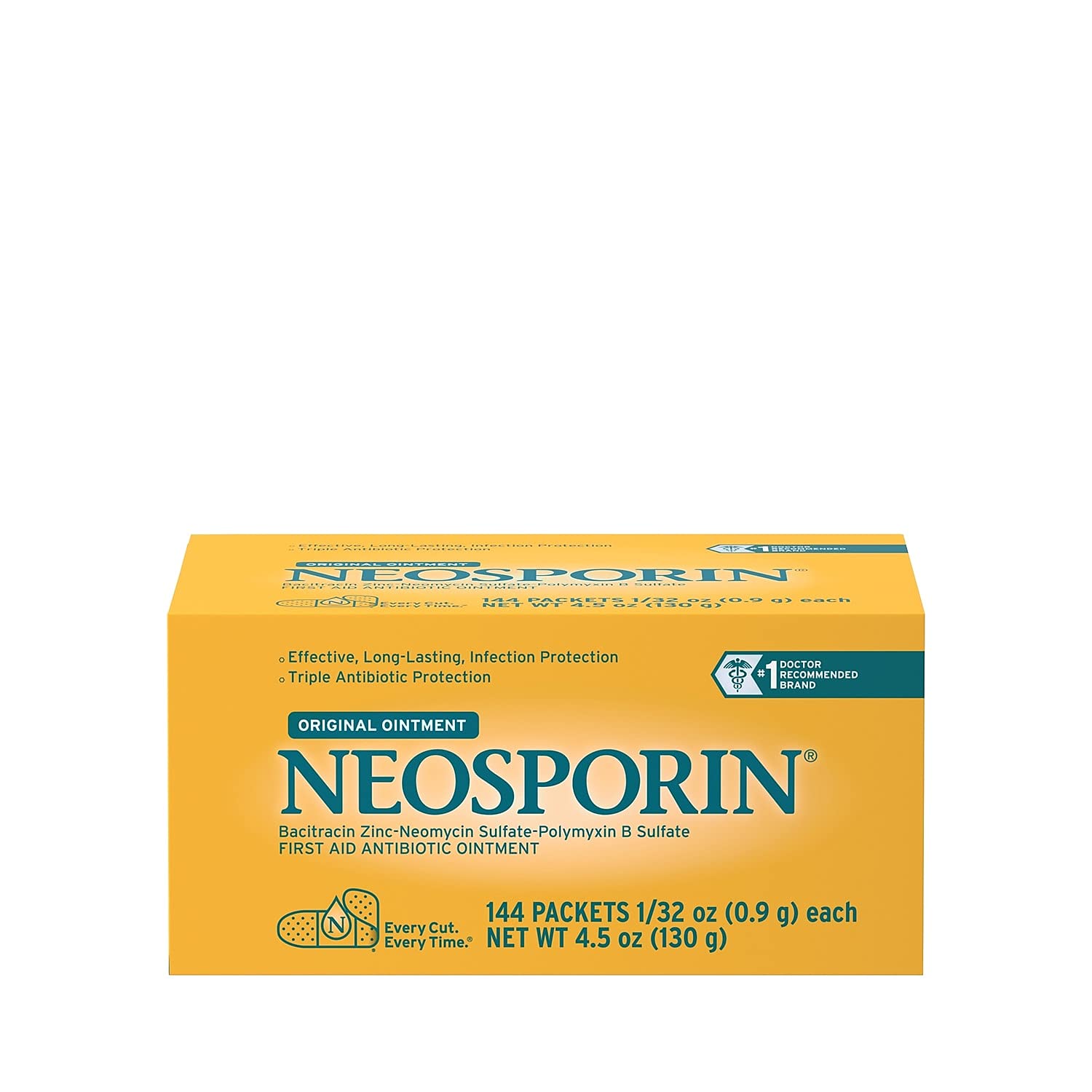 Neosporin antibiotic ointment 0.031 oz packet in yellow packaging for minor wounds