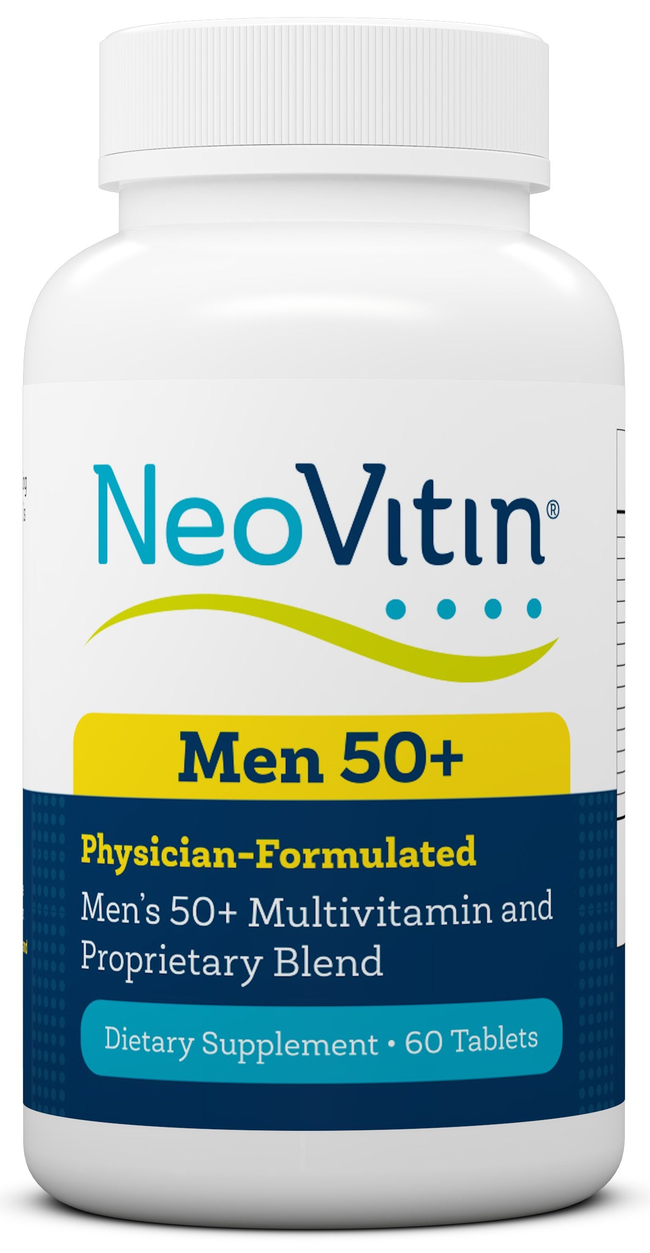 NeoVitin Men's 50+ bottle front; supports daily vitality.