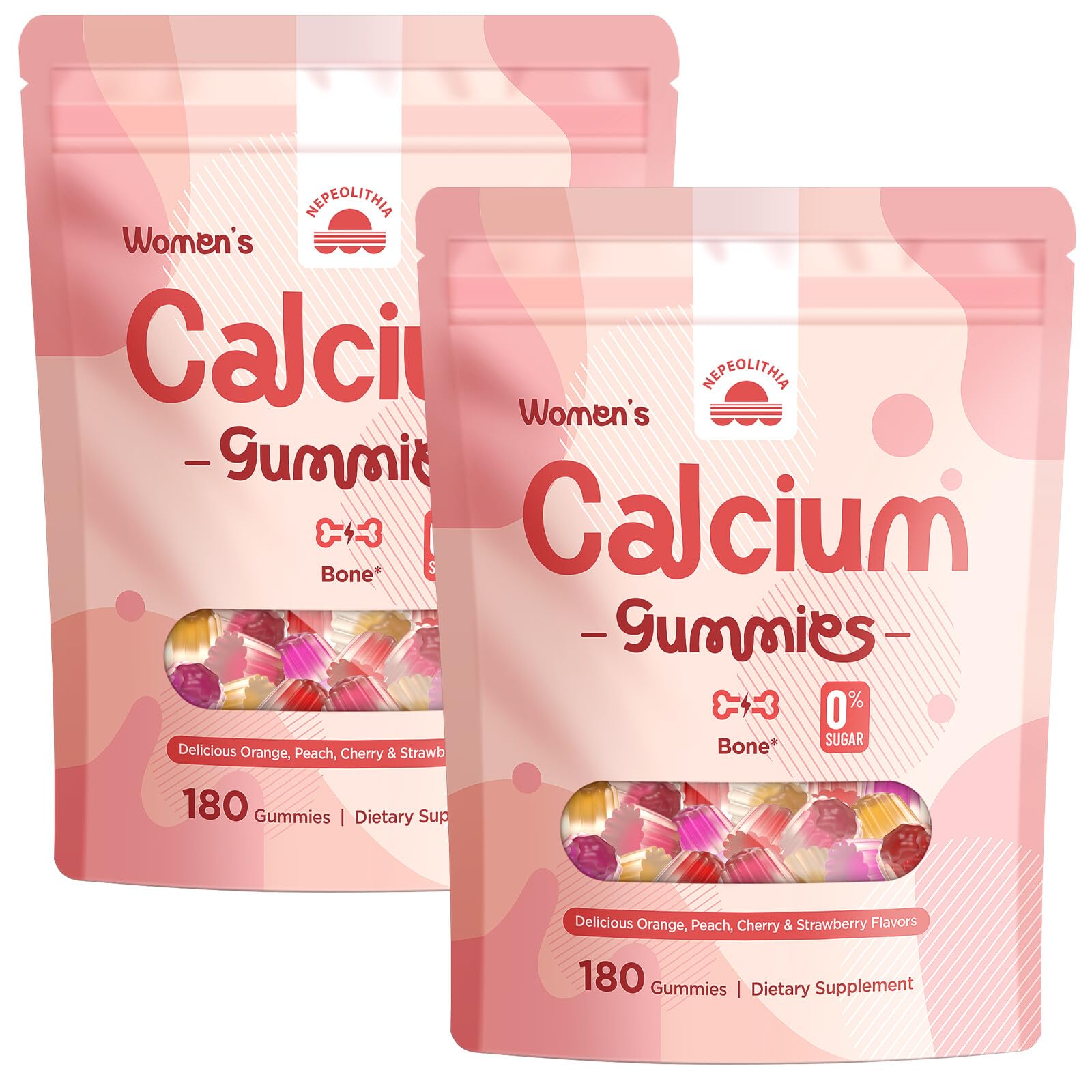 Nepeolithia Calcium Gummies for Women bottle with mixed fruit flavors for daily support.