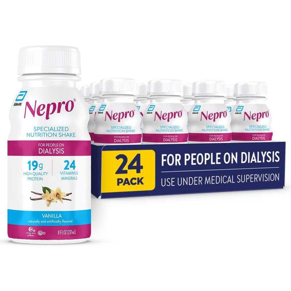 Nepro dialysis nutrition shake vanilla bottle ready to enjoy, supports protein intake on dialysis days.