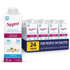 Nepro vanilla nutrition shake bottle showing protein-rich dialysis support