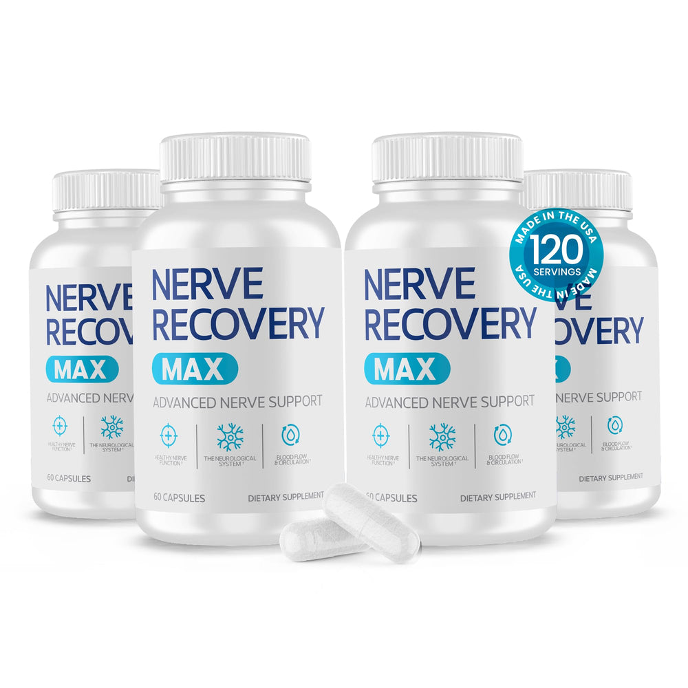 Nerve Recovery Max bottle front showing compact daily packaging for nerve support