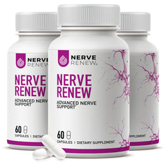 NERVE RENEW bottle close-up showcasing the nerve support formula