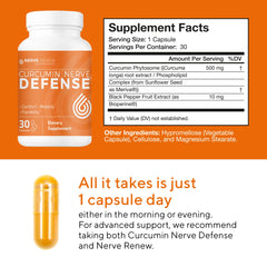 NERVE RENEW Curcumin Nerve Defense capsules designed for mobility and flexibility on the go.