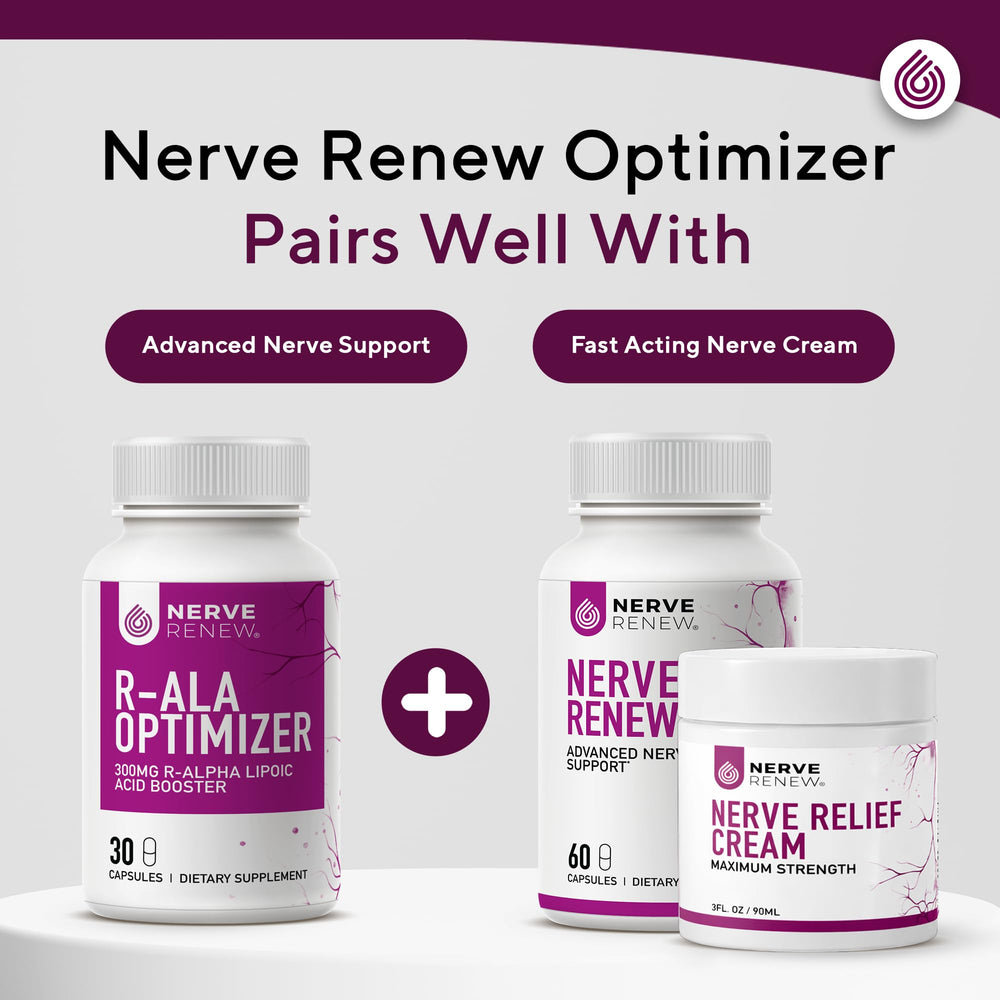 NERVE RENEW Optimizer box and bottle together suggest complete 3-pack convenience.