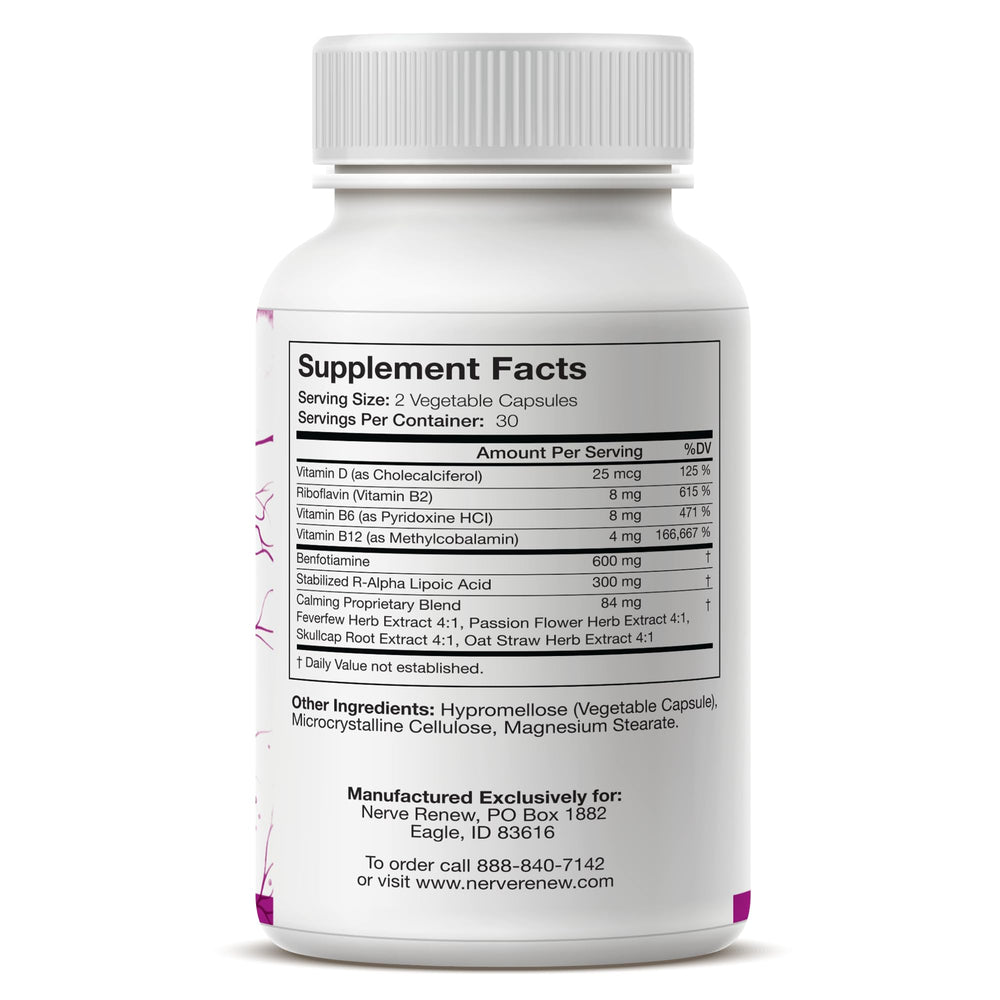 NERVE RENEW stabilized R-ALA capsule close-up highlighting enhanced absorption.