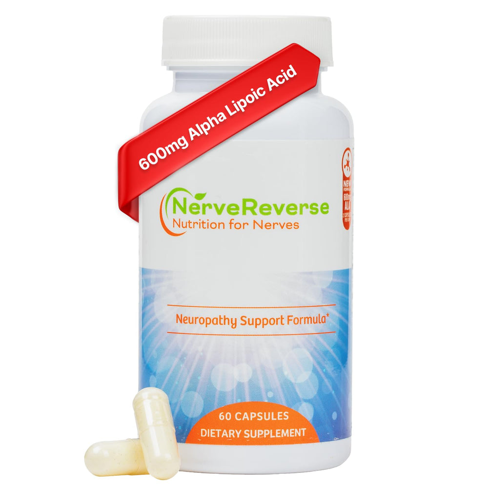 NerveReverse Nutrition bottle front highlights packaging for daily nerve support and vitality.