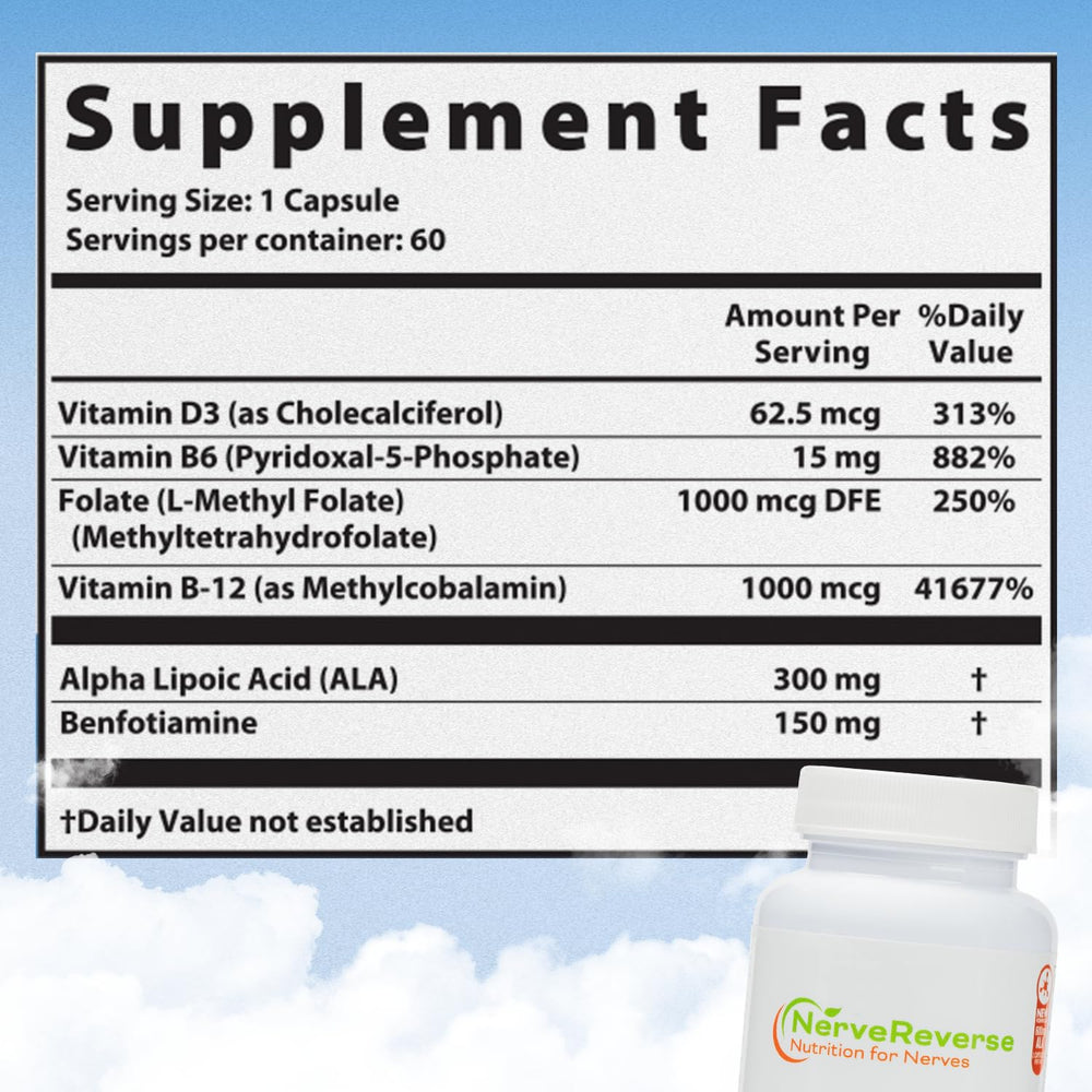 NerveReverse Nutrition capsules packaging closeup emphasizes pure plant-based wellness.