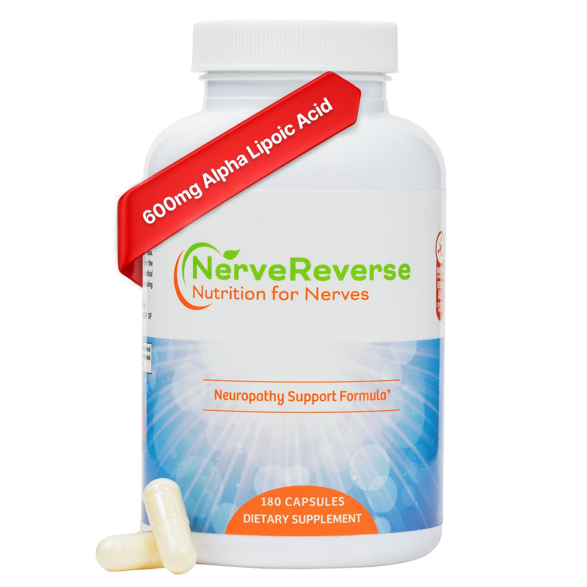 NerveReverse bottle front view for vegan neuropathy support and daily energy.