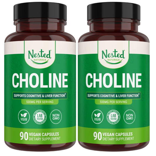 Nested Naturals Choline Bitartrate bottle closeup for cognitive support