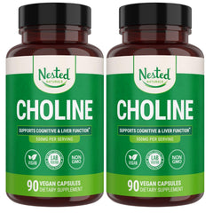 Nested Naturals Choline Bitartrate bottle closeup for cognitive support