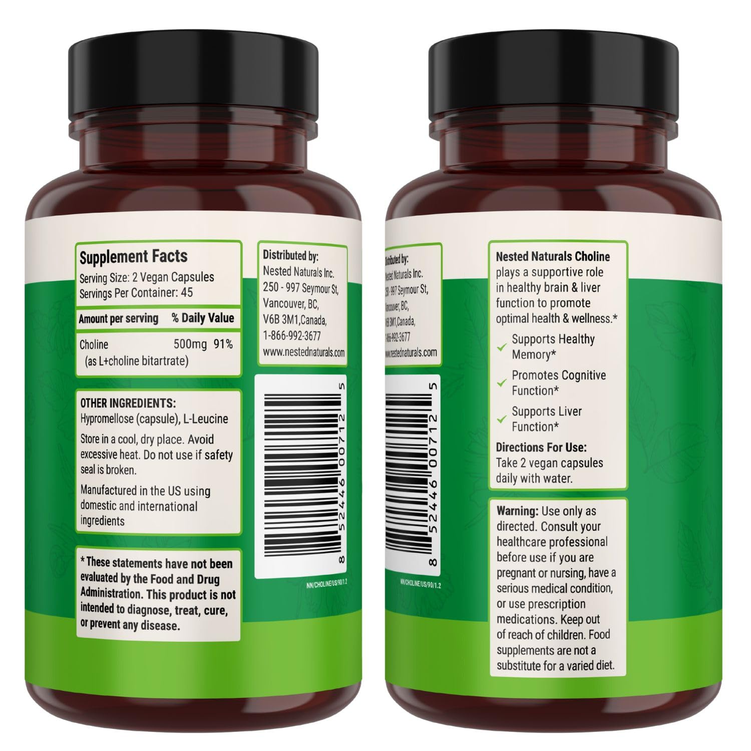 Nested Naturals Choline Bitartrate product in a cGMP-certified facility context