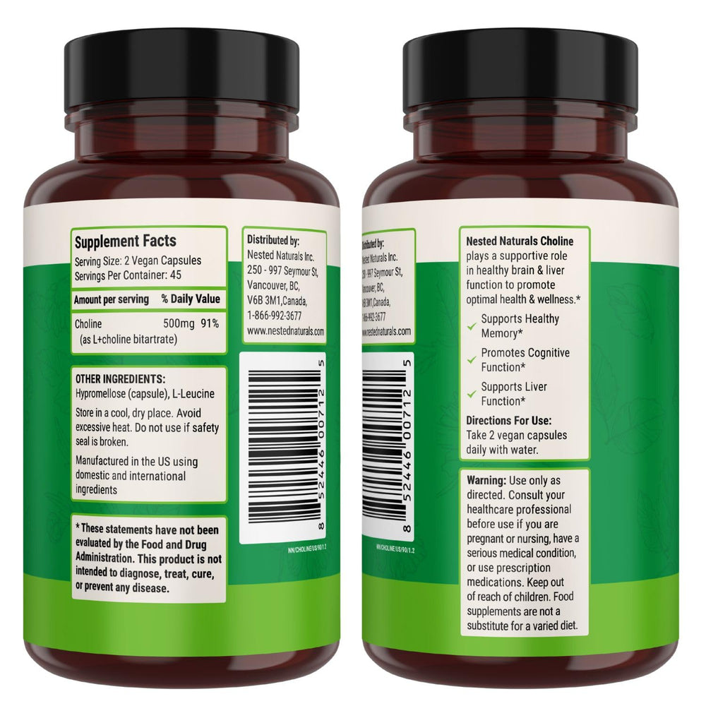 Nested Naturals Choline Bitartrate product in a cGMP-certified facility context
