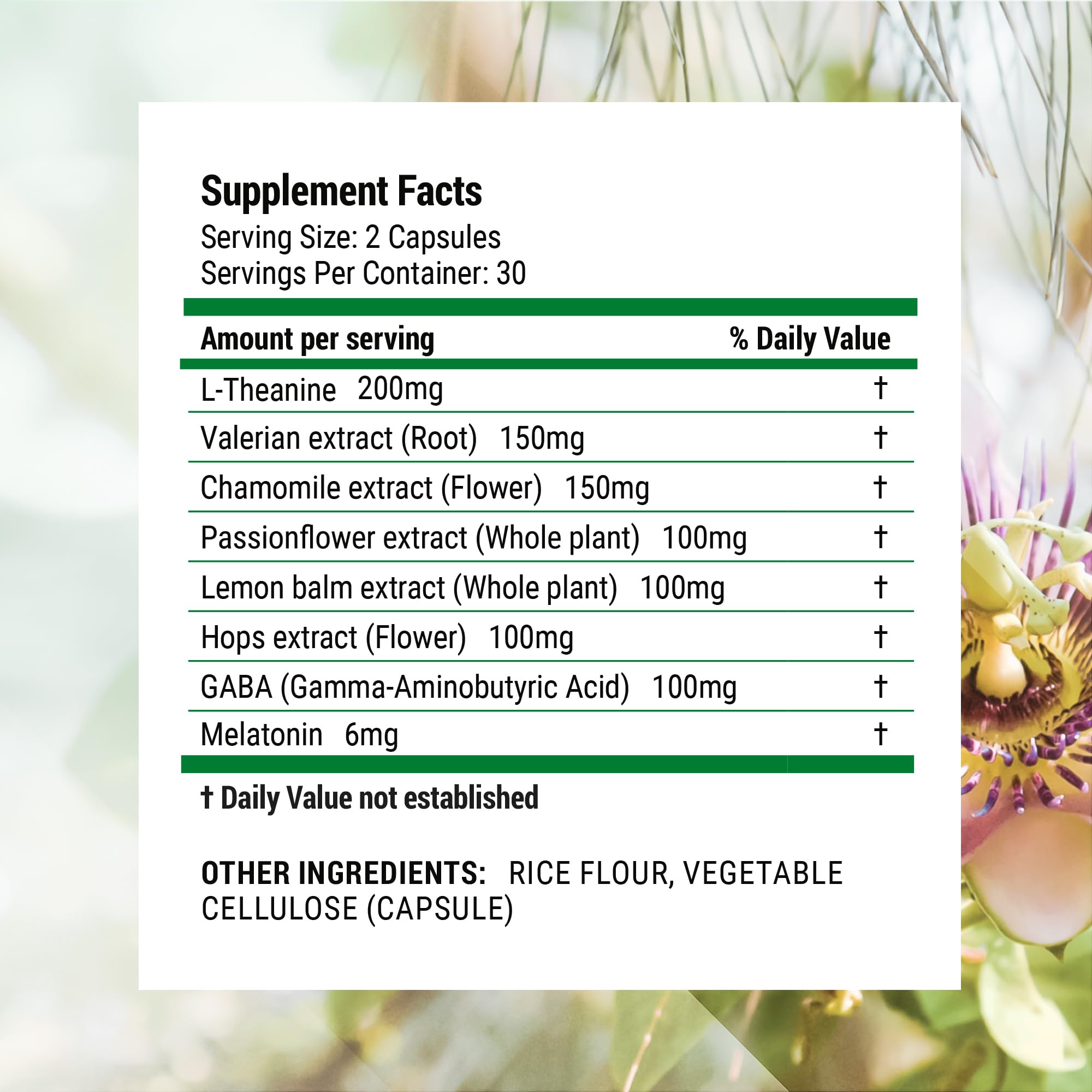 Nested Naturals Luna Sleep Aid ingredients spread featuring valerian root and chamomile.