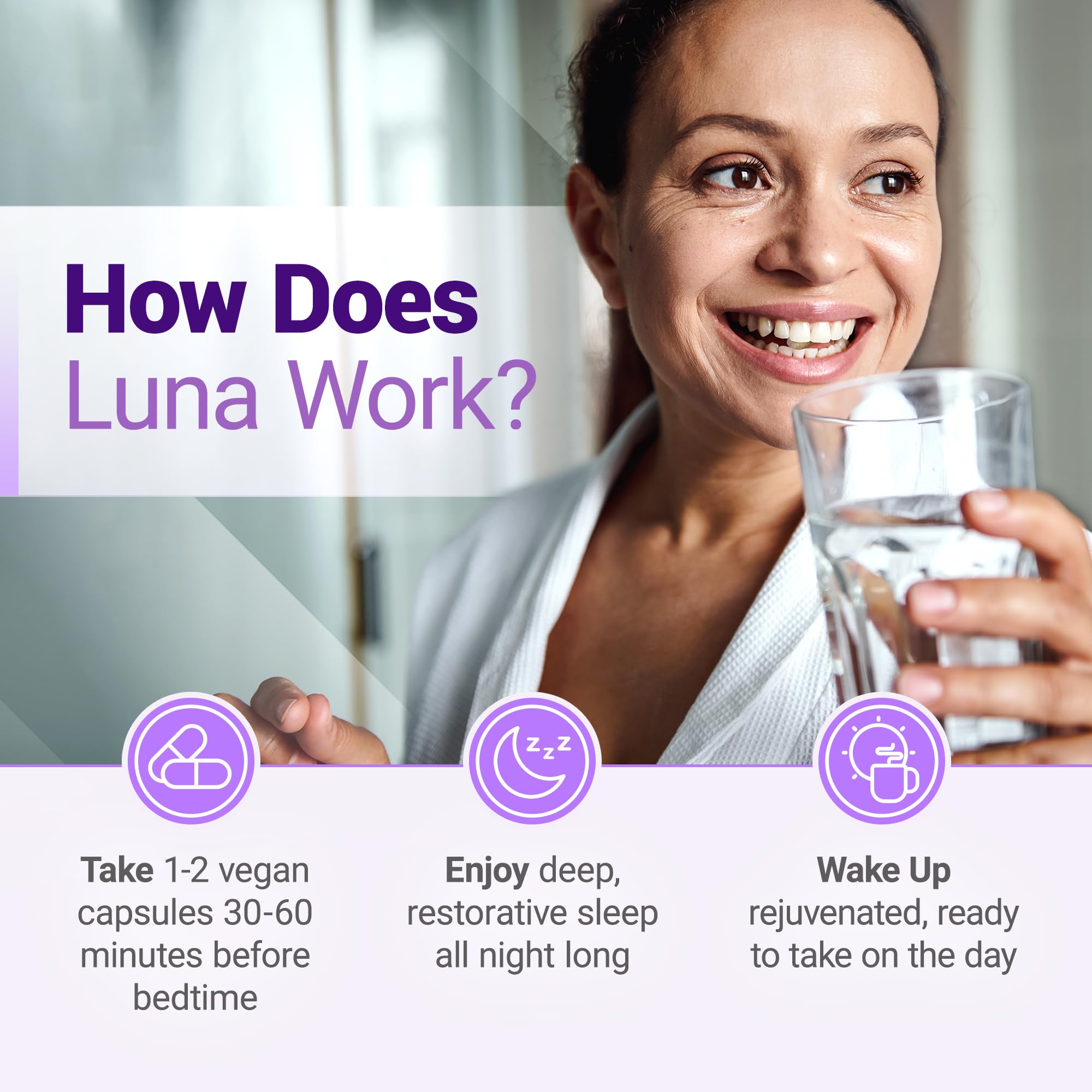Nested Naturals Luna Sleep Aid label closeup, highlighting natural ingredients for safe sleep support.